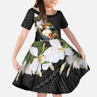 Philippines Eagle with Coat Of Arm Family Matching Off Shoulder Maxi Dress and Hawaiian Shirt Simple Sampaguita Jasmine LT9 Daughter's Dress Black - Polynesian Pride