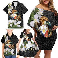 Philippines Eagle with Coat Of Arm Family Matching Off Shoulder Short Dress and Hawaiian Shirt Simple Sampaguita Jasmine LT9 - Polynesian Pride