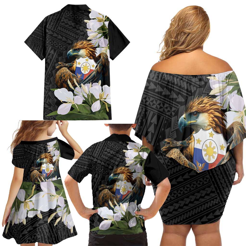 Philippines Eagle with Coat Of Arm Family Matching Off Shoulder Short Dress and Hawaiian Shirt Simple Sampaguita Jasmine LT9 - Polynesian Pride