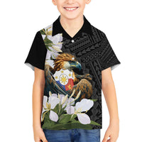 Philippines Eagle with Coat Of Arm Family Matching Off Shoulder Short Dress and Hawaiian Shirt Simple Sampaguita Jasmine LT9 Son's Shirt Black - Polynesian Pride