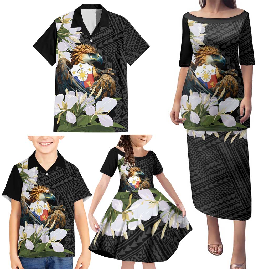 Philippines Eagle with Coat Of Arm Family Matching Puletasi and Hawaiian Shirt Simple Sampaguita Jasmine LT9 - Polynesian Pride