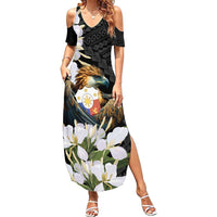 Philippines Eagle with Coat Of Arm Family Matching Summer Maxi Dress and Hawaiian Shirt Simple Sampaguita Jasmine LT9 Mom's Dress Black - Polynesian Pride