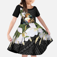 Philippines Eagle with Coat Of Arm Family Matching Tank Maxi Dress and Hawaiian Shirt Simple Sampaguita Jasmine LT9 Daughter's Dress Black - Polynesian Pride