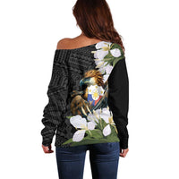 Philippines Eagle with Coat Of Arm Off Shoulder Sweater Simple Sampaguita Jasmine LT9 - Polynesian Pride