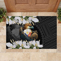 Philippines Eagle with Coat Of Arm Rubber Doormat Simple Sampaguita Jasmine LT9 Black - Polynesian Pride