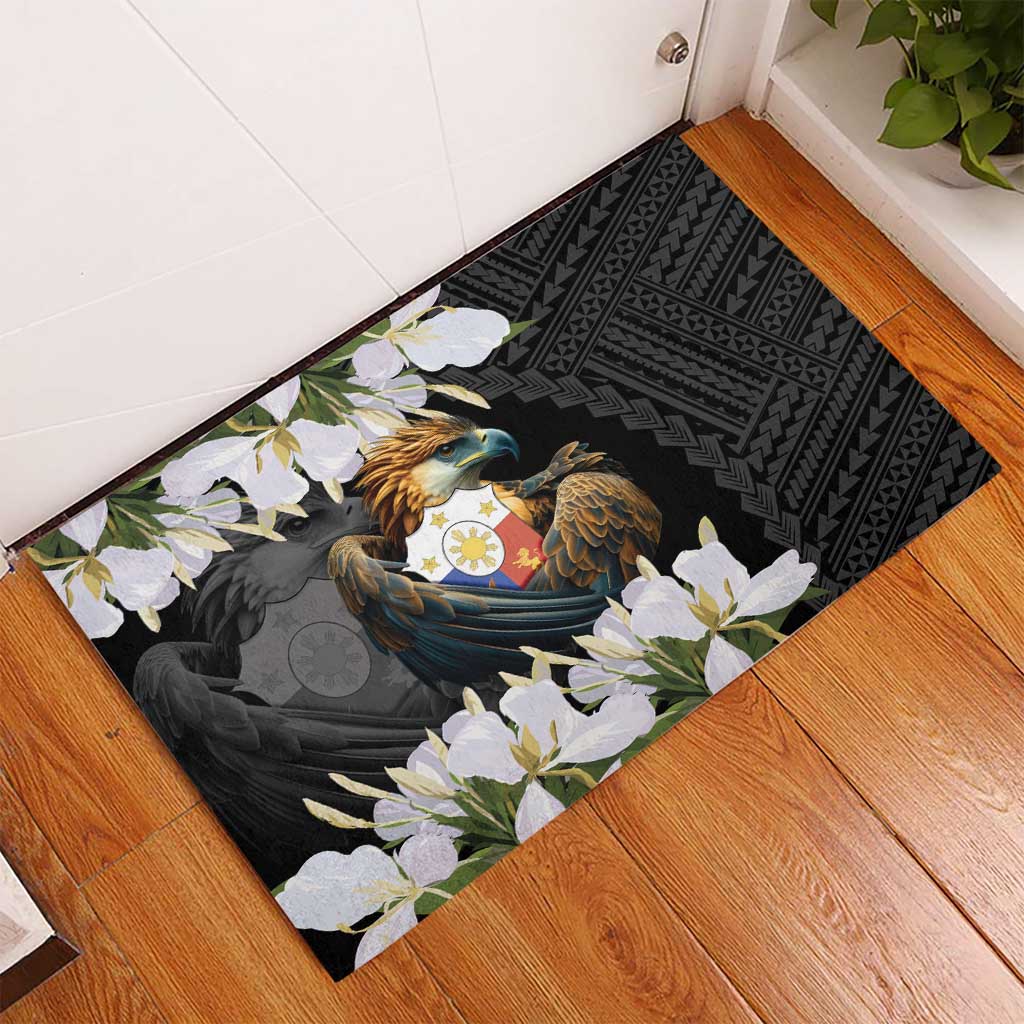 Philippines Eagle with Coat Of Arm Rubber Doormat Simple Sampaguita Jasmine LT9 - Polynesian Pride