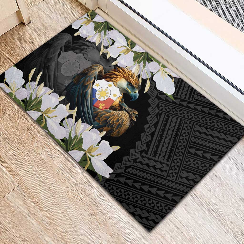 Philippines Eagle with Coat Of Arm Rubber Doormat Simple Sampaguita Jasmine LT9 - Polynesian Pride