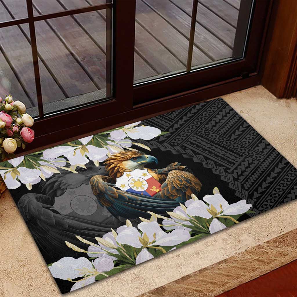 Philippines Eagle with Coat Of Arm Rubber Doormat Simple Sampaguita Jasmine LT9 - Polynesian Pride