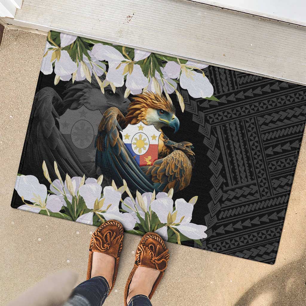 Philippines Eagle with Coat Of Arm Rubber Doormat Simple Sampaguita Jasmine LT9 - Polynesian Pride