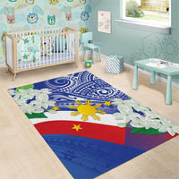 Philippines Flag Area Rug Sampaguita Jasmine with Polynesian Tribal LT9 - Polynesian Pride