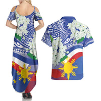 Philippines Flag Couples Matching Summer Maxi Dress and Hawaiian Shirt Sampaguita Jasmine with Polynesian Tribal LT9 - Polynesian Pride