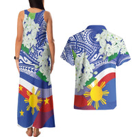 Philippines Flag Couples Matching Tank Maxi Dress and Hawaiian Shirt Sampaguita Jasmine with Polynesian Tribal LT9 - Polynesian Pride