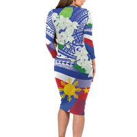 Philippines Flag Family Matching Long Sleeve Bodycon Dress and Hawaiian Shirt Sampaguita Jasmine with Polynesian Tribal LT9 - Polynesian Pride