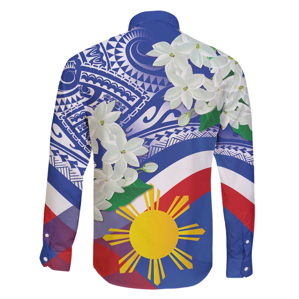 Philippines Flag Family Matching Off Shoulder Short Dress and Hawaiian Shirt Sampaguita Jasmine with Polynesian Tribal LT9 - Polynesian Pride