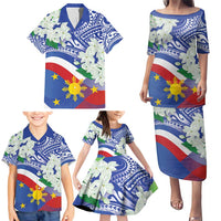 Philippines Flag Family Matching Puletasi and Hawaiian Shirt Sampaguita Jasmine with Polynesian Tribal LT9 - Polynesian Pride