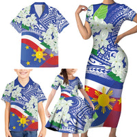 Philippines Flag Family Matching Short Sleeve Bodycon Dress and Hawaiian Shirt Sampaguita Jasmine with Polynesian Tribal LT9 - Polynesian Pride