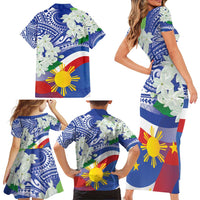 Philippines Flag Family Matching Short Sleeve Bodycon Dress and Hawaiian Shirt Sampaguita Jasmine with Polynesian Tribal LT9 - Polynesian Pride
