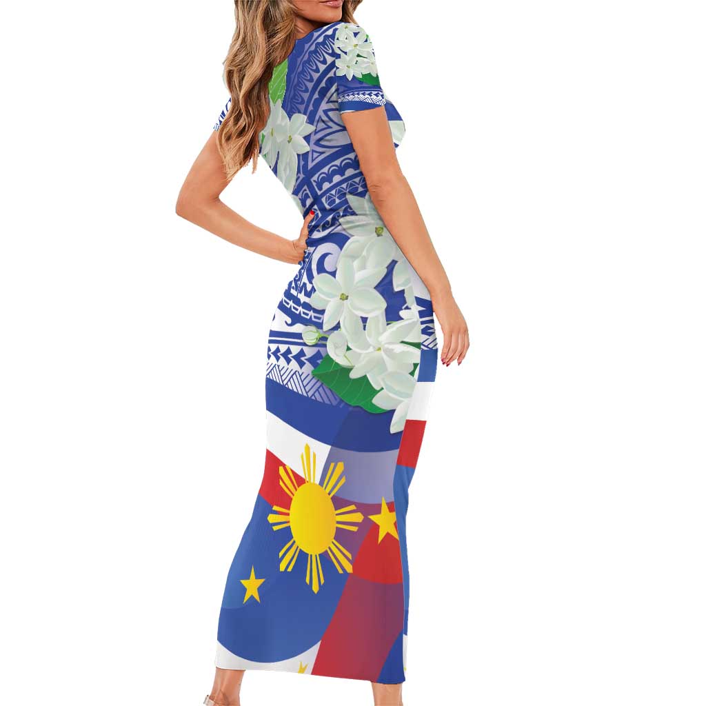 Philippines Flag Family Matching Short Sleeve Bodycon Dress and Hawaiian Shirt Sampaguita Jasmine with Polynesian Tribal LT9 - Polynesian Pride