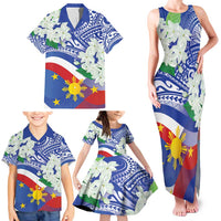 Philippines Flag Family Matching Tank Maxi Dress and Hawaiian Shirt Sampaguita Jasmine with Polynesian Tribal LT9 - Polynesian Pride