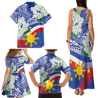 Philippines Flag Family Matching Tank Maxi Dress and Hawaiian Shirt Sampaguita Jasmine with Polynesian Tribal LT9 - Polynesian Pride