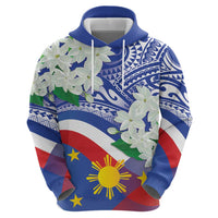 Philippines Flag Hoodie Sampaguita Jasmine with Polynesian Tribal