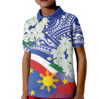Philippines Flag Kid Polo Shirt Sampaguita Jasmine with Polynesian Tribal LT9 Kid Blue - Polynesian Pride