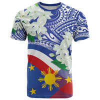 Philippines Flag T Shirt Sampaguita Jasmine with Polynesian Tribal LT9 Blue - Polynesian Pride