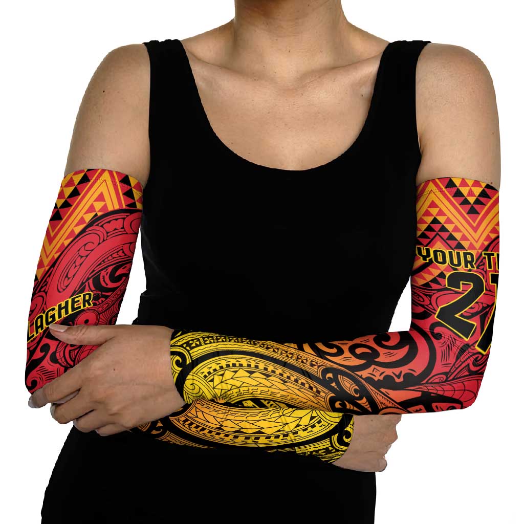 New Zealand Rangatira Custom Arm Sleeves Red and Gold Niho Taniwha Maori Tribal LT9 - Polynesian Pride