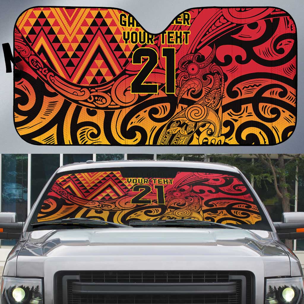 New Zealand Rangatira Custom Auto Sun Shade Red and Gold Niho Taniwha Maori Tribal LT9 Gold - Polynesian Pride
