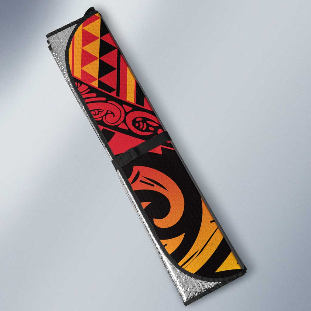 New Zealand Rangatira Custom Auto Sun Shade Red and Gold Niho Taniwha Maori Tribal LT9 - Polynesian Pride