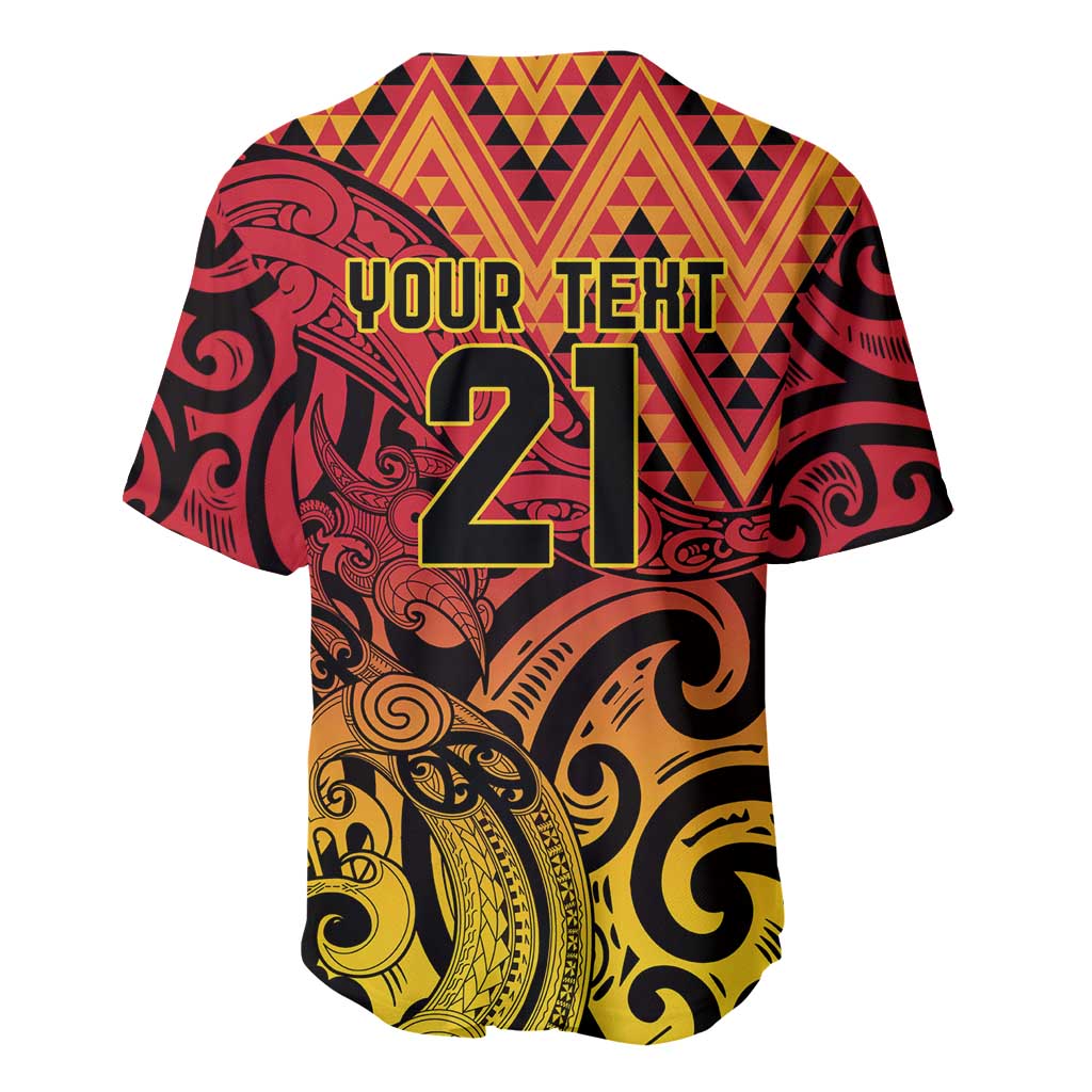 New Zealand Rangatira Custom Baseball Jersey Red and Gold Niho Taniwha Maori Tribal LT9 - Polynesian Pride