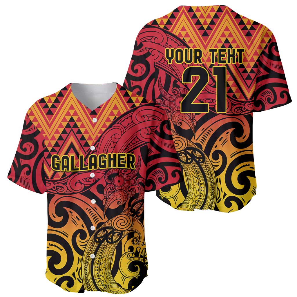 New Zealand Rangatira Custom Baseball Jersey Red and Gold Niho Taniwha Maori Tribal LT9 - Polynesian Pride