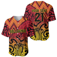 New Zealand Rangatira Custom Baseball Jersey Red and Gold Niho Taniwha Maori Tribal LT9 - Polynesian Pride