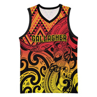 New Zealand Rangatira Custom Basketball Jersey Red and Gold Niho Taniwha Maori Tribal LT9 Unisex Gold - Polynesian Pride