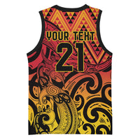 New Zealand Rangatira Custom Basketball Jersey Red and Gold Niho Taniwha Maori Tribal LT9 - Polynesian Pride