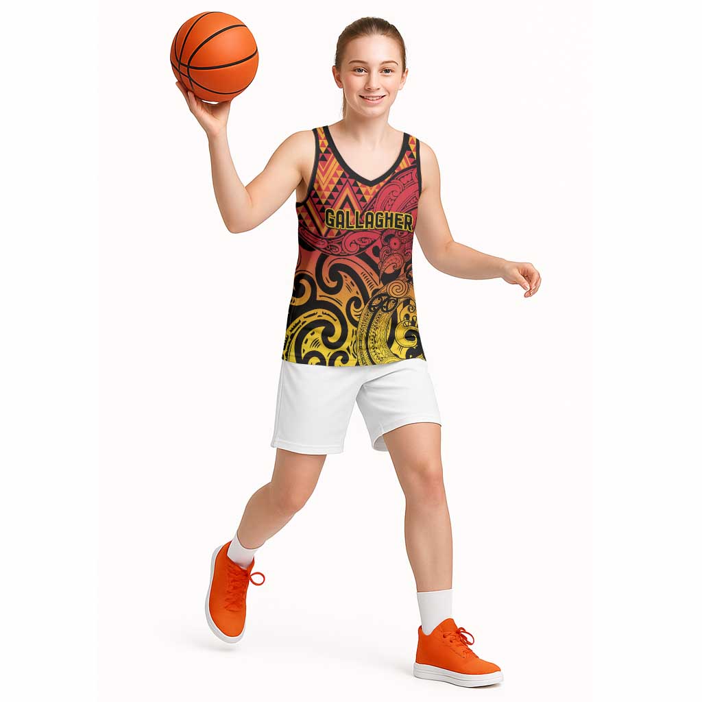 New Zealand Rangatira Custom Basketball Jersey Red and Gold Niho Taniwha Maori Tribal LT9 - Polynesian Pride