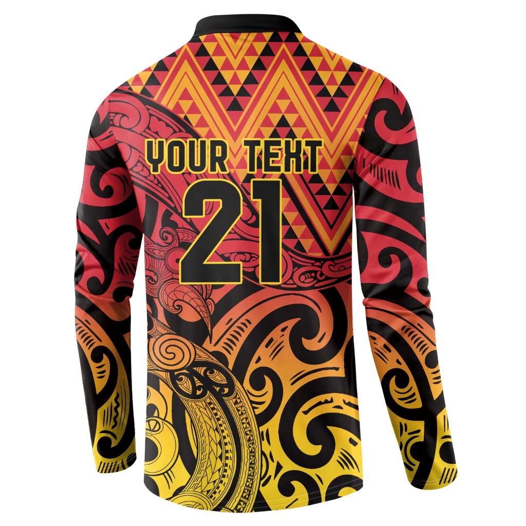 New Zealand Rangatira Custom Button Sweatshirt Red and Gold Niho Taniwha Maori Tribal