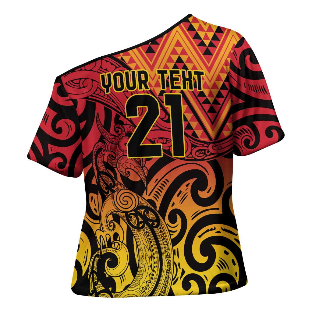 New Zealand Rangatira Custom Cross Shoulder Shirt Red and Gold Niho Taniwha Maori Tribal LT9 - Polynesian Pride