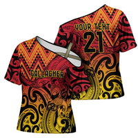 New Zealand Rangatira Custom Cross Shoulder Shirt Red and Gold Niho Taniwha Maori Tribal LT9 - Polynesian Pride