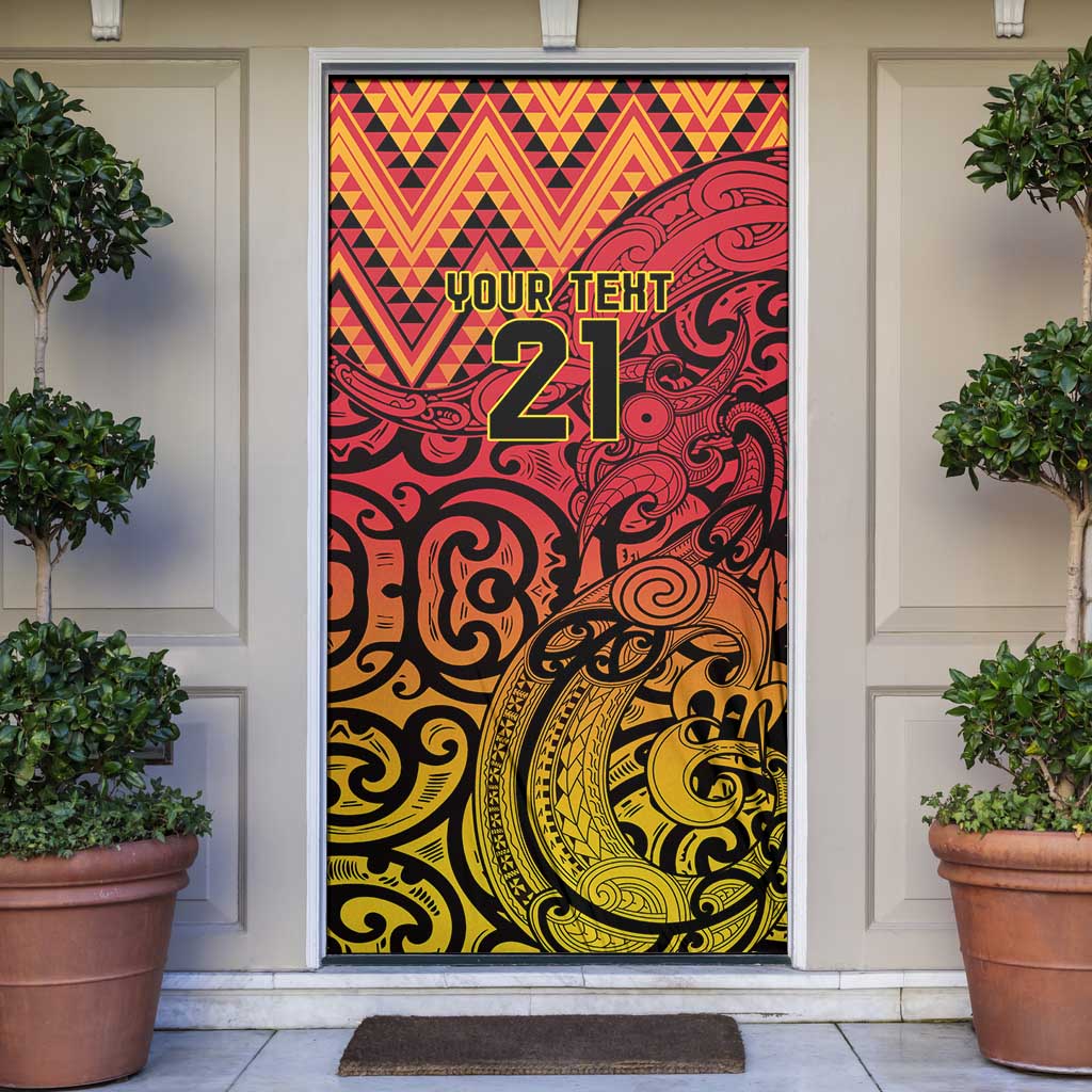 New Zealand Rangatira Custom Door Cover Red and Gold Niho Taniwha Maori Tribal LT9 Gold - Polynesian Pride