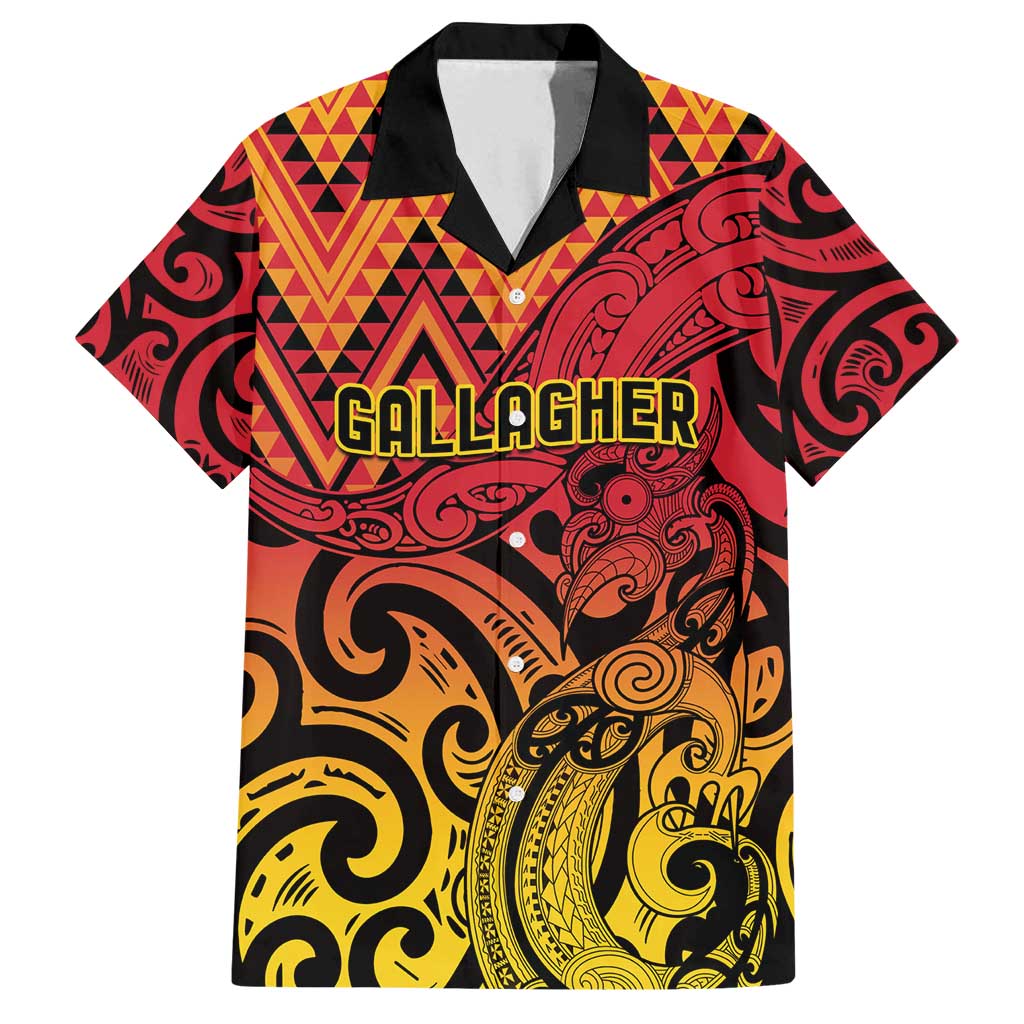 New Zealand Rangatira Custom Family Matching Long Sleeve Bodycon Dress and Hawaiian Shirt Red and Gold Niho Taniwha Maori Tribal LT9 Dad's Shirt - Short Sleeve Gold - Polynesian Pride