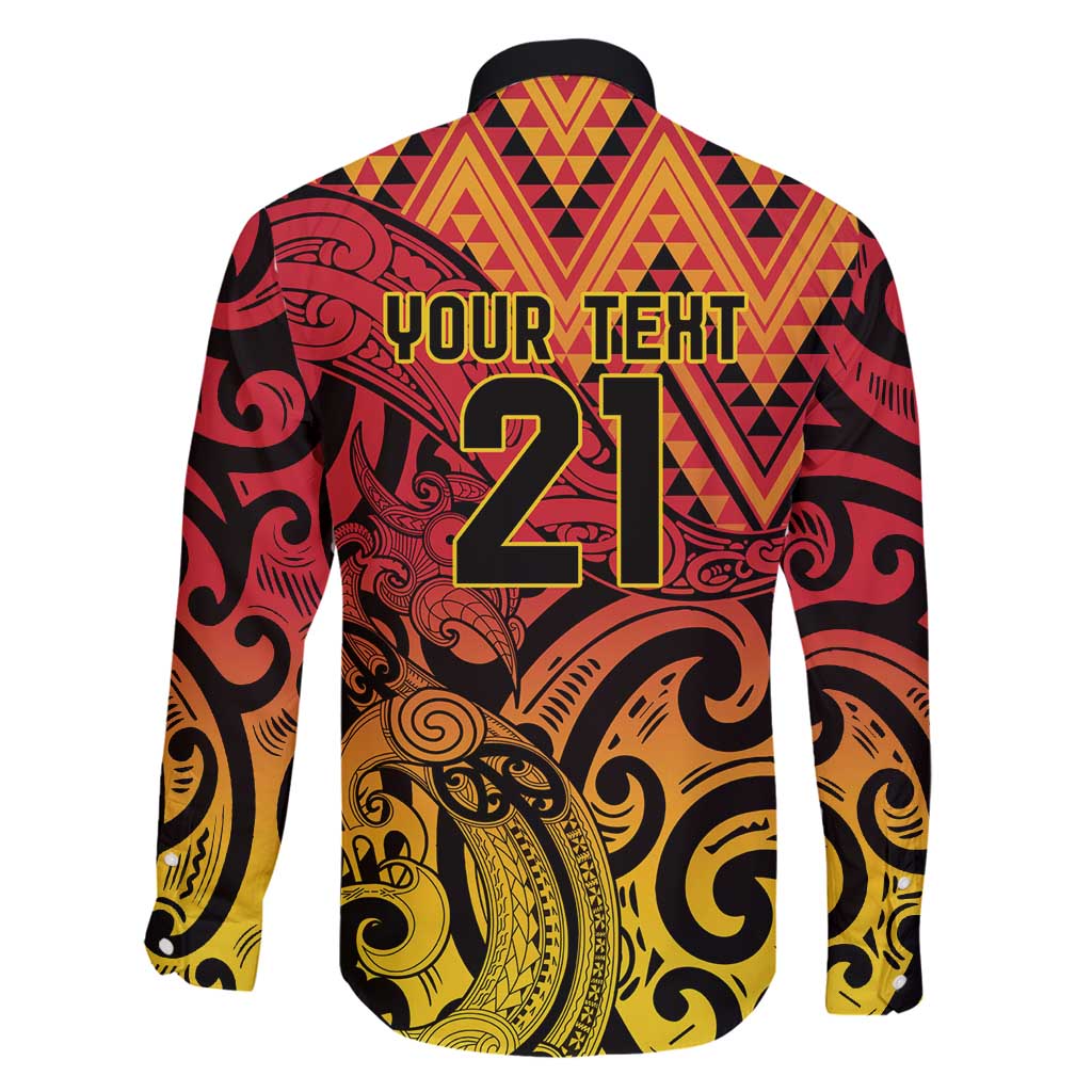 New Zealand Rangatira Custom Family Matching Off Shoulder Short Dress and Hawaiian Shirt Red and Gold Niho Taniwha Maori Tribal LT9 - Polynesian Pride