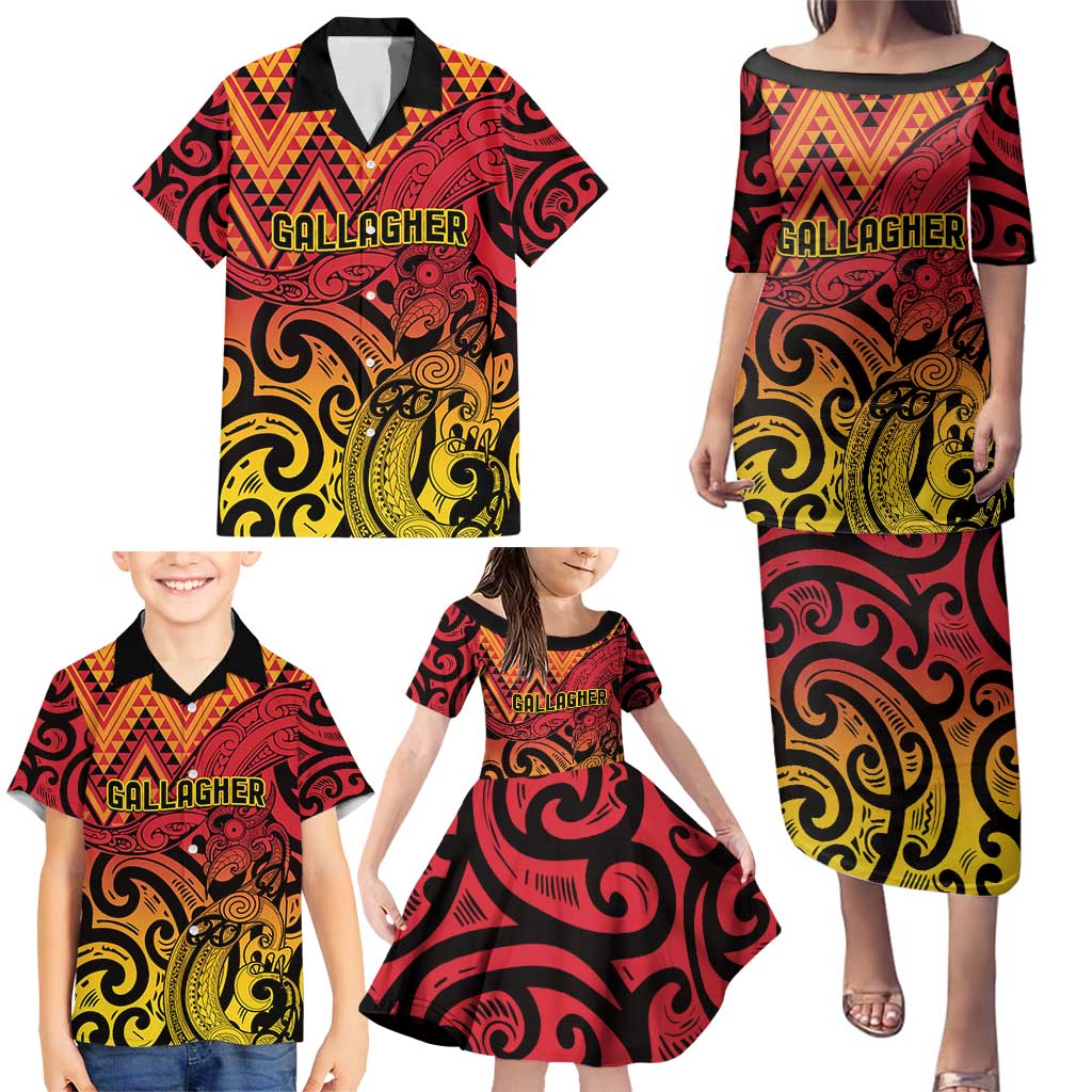 New Zealand Rangatira Custom Family Matching Puletasi and Hawaiian Shirt Red and Gold Niho Taniwha Maori Tribal LT9 - Polynesian Pride