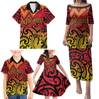 New Zealand Rangatira Custom Family Matching Puletasi and Hawaiian Shirt Red and Gold Niho Taniwha Maori Tribal LT9 - Polynesian Pride