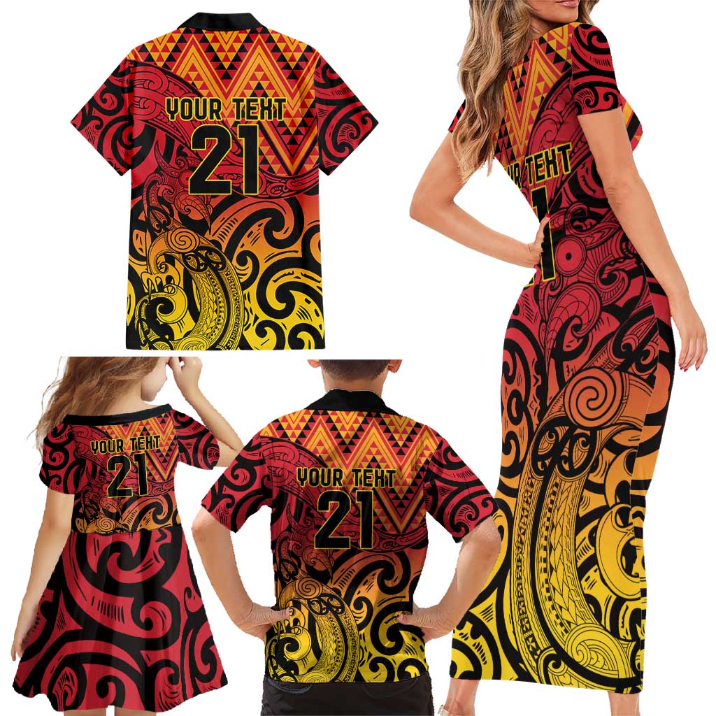 New Zealand Rangatira Custom Family Matching Short Sleeve Bodycon Dress and Hawaiian Shirt Red and Gold Niho Taniwha Maori Tribal LT9 - Polynesian Pride
