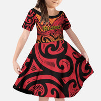New Zealand Rangatira Custom Family Matching Summer Maxi Dress and Hawaiian Shirt Red and Gold Niho Taniwha Maori Tribal LT9 Daughter's Dress Gold - Polynesian Pride