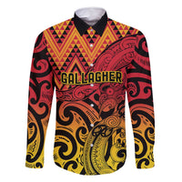 New Zealand Rangatira Custom Family Matching Summer Maxi Dress and Hawaiian Shirt Red and Gold Niho Taniwha Maori Tribal LT9 Dad's Shirt - Long Sleeve Gold - Polynesian Pride