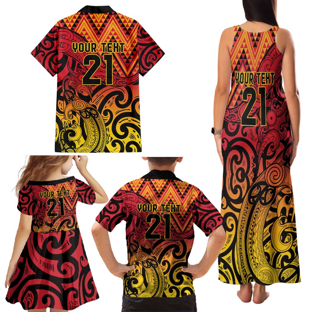 New Zealand Rangatira Custom Family Matching Tank Maxi Dress and Hawaiian Shirt Red and Gold Niho Taniwha Maori Tribal LT9 - Polynesian Pride