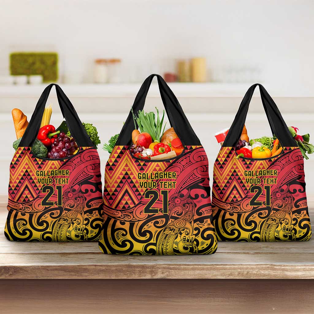 New Zealand Rangatira Custom Grocery Bag Red and Gold Niho Taniwha Maori Tribal LT9 3-pack One Size Gold - Polynesian Pride
