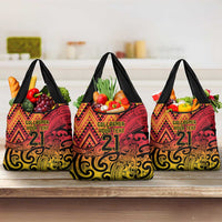 New Zealand Rangatira Custom Grocery Bag Red and Gold Niho Taniwha Maori Tribal LT9 3-pack One Size Gold - Polynesian Pride